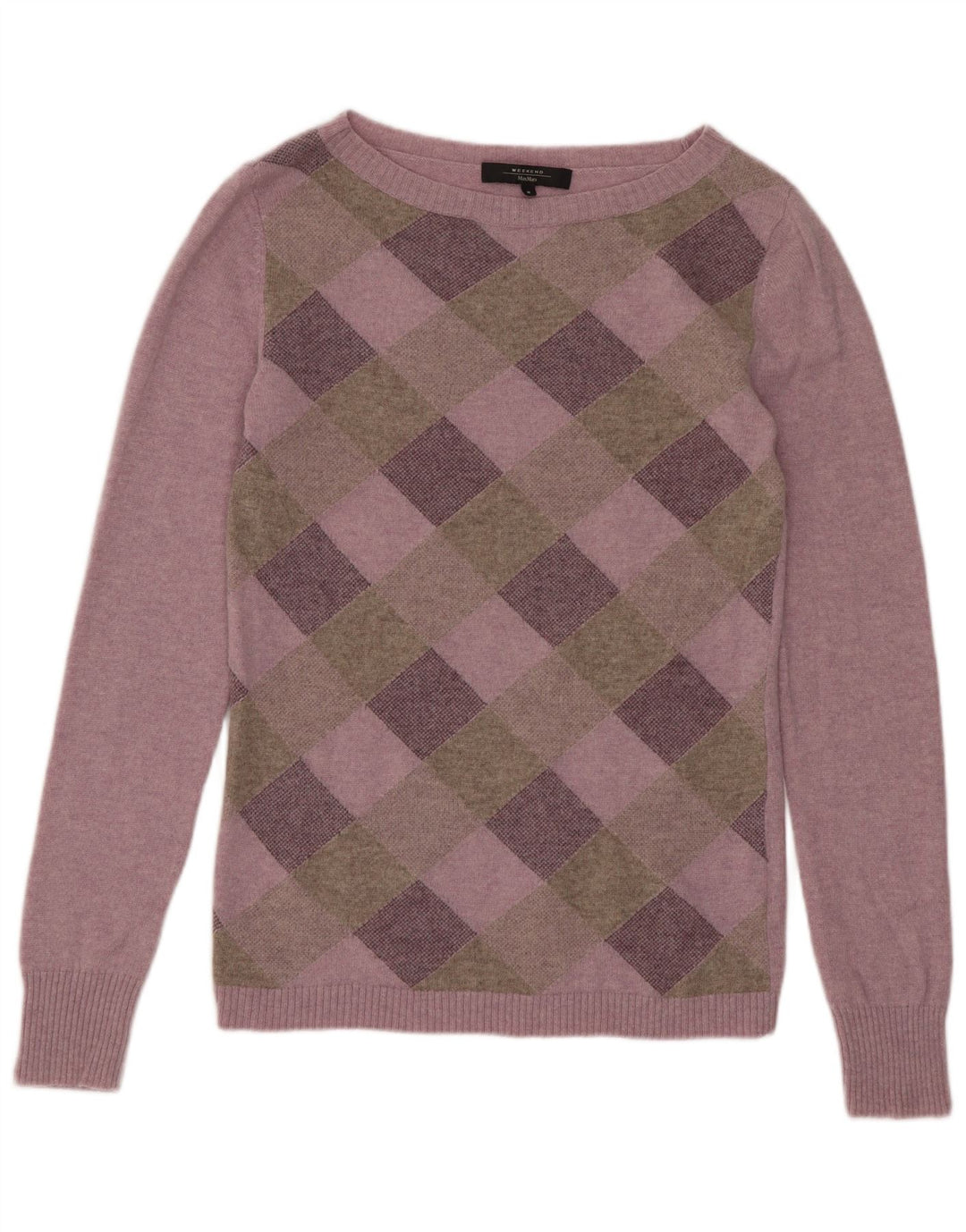 Suéter feminino Max Mara com gola barco para fim de semana Reino Unido 12 xadrez roxo médio