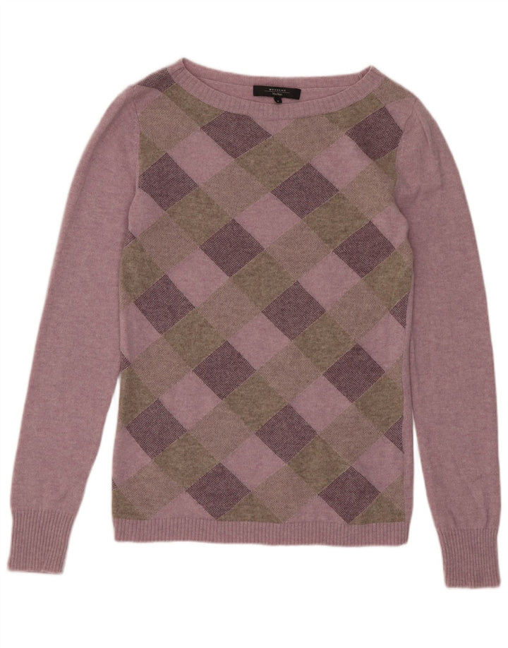 Suéter feminino Max Mara com gola barco para fim de semana Reino Unido 12 xadrez roxo médio
