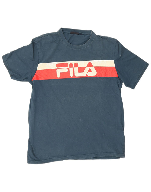 Camiseta masculina Fila Graphic Top médio azul marinho algodão colorblock