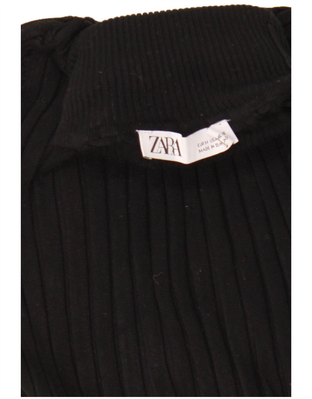 Zara Suéter feminino cropped com gola redonda Reino Unido 12 médio preto