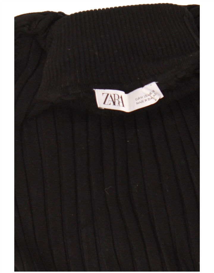 Zara Suéter feminino cropped com gola redonda Reino Unido 12 médio preto