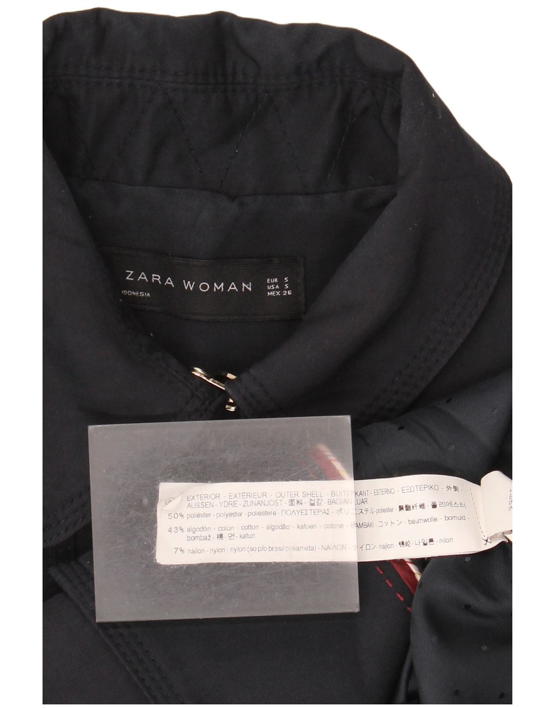 Trench Coat feminino Zara com peito duplo Reino Unido 10 pequeno poliéster azul marinho