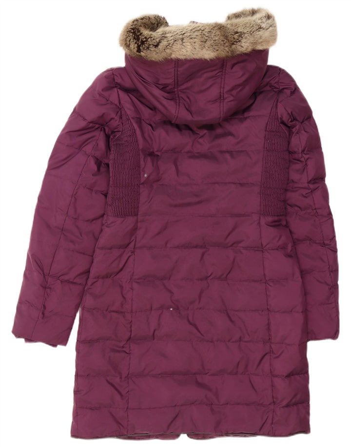 Casaco feminino acolchoado com capuz grande JOULES Reino Unido 8 pequeno poliéster roxo