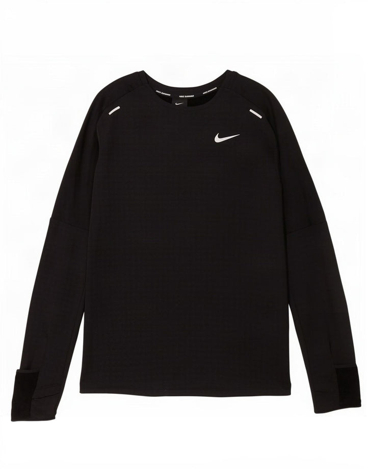 Top de corrida masculino Nike manga comprida poliéster preto médio