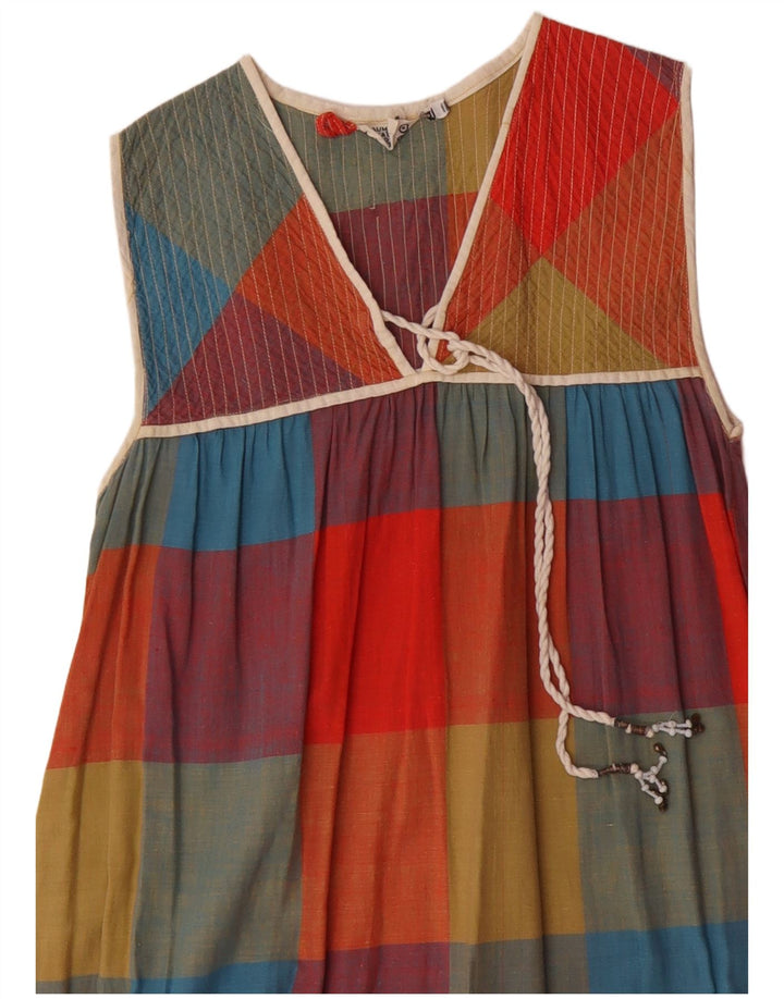 Vestido maxi feminino vintage sem mangas Reino Unido 8 pequeno bloco colorido multicolorido