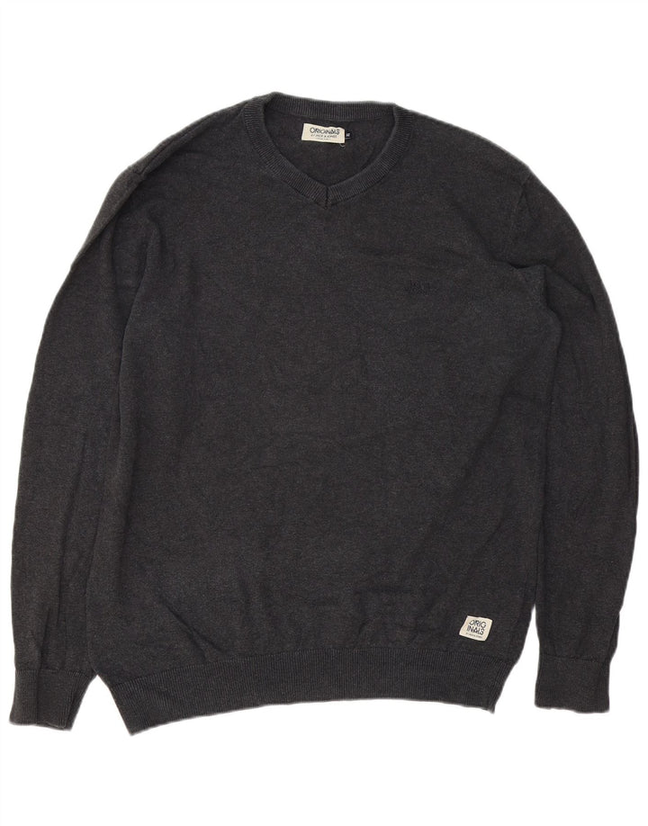 Suéter masculino Jack & Jones com decote em V XL algodão cinza