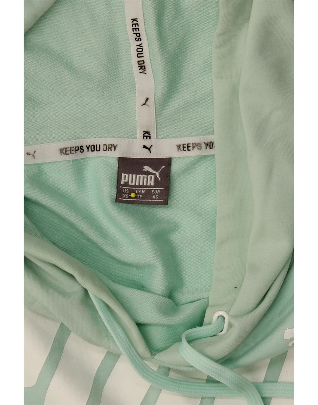 PUMA Womens Oversized Graphic Crop Hoodie Jumper UK 6 XS Green Cotton Vintage Puma and Second-Hand Puma from Messina Hembry 