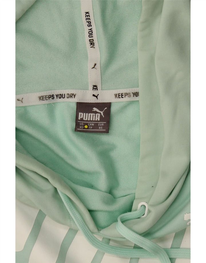 PUMA Womens Oversized Graphic Crop Hoodie Jumper UK 6 XS Green Cotton Vintage Puma and Second-Hand Puma from Messina Hembry 