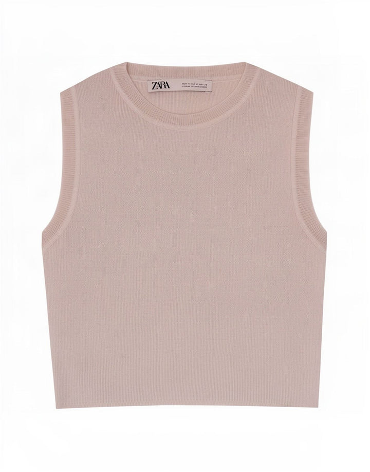 Zara Womens Crop Vest Top Reino Unido 12 Médio Bege