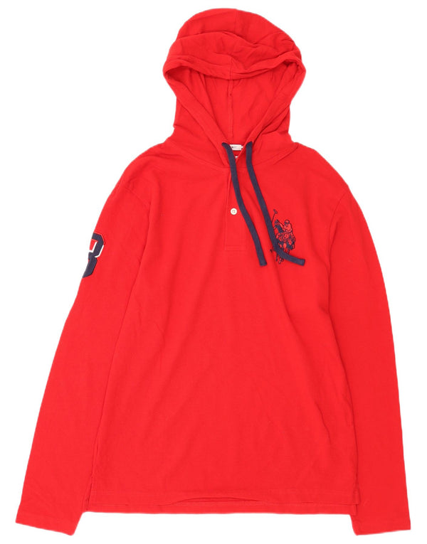 US Polo Assn. Top gráfico masculino com capuz e ajuste personalizado manga comprida grande vermelho
