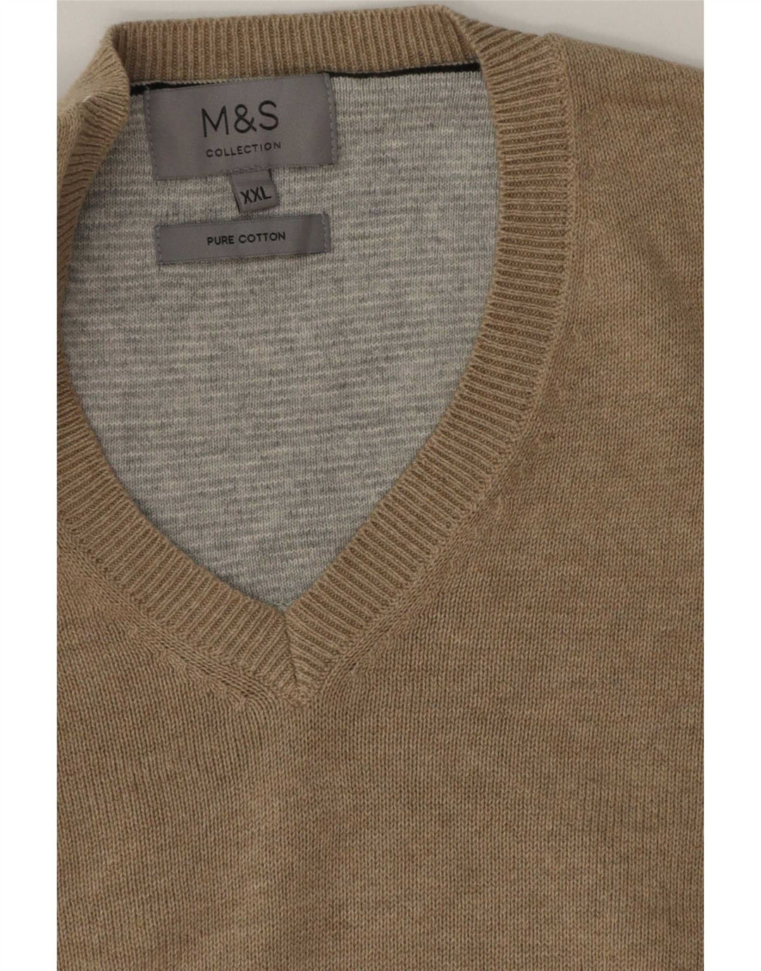 Suéter masculino Marks & Spencer com decote em V 2XL algodão bege