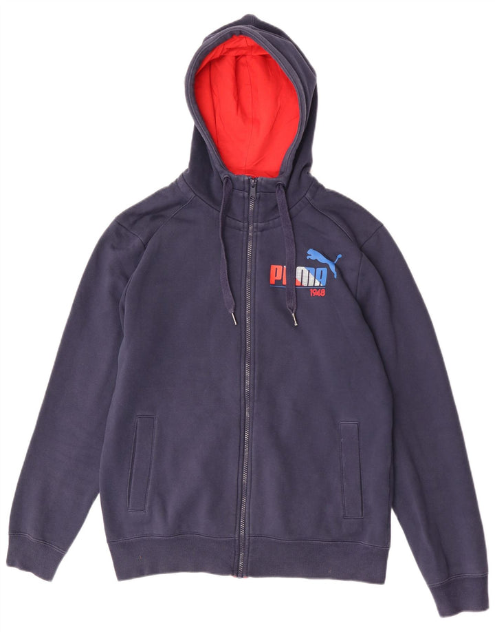 Suéter masculino Puma Graphic Regular Fit com capuz e zíper médio azul marinho algodão