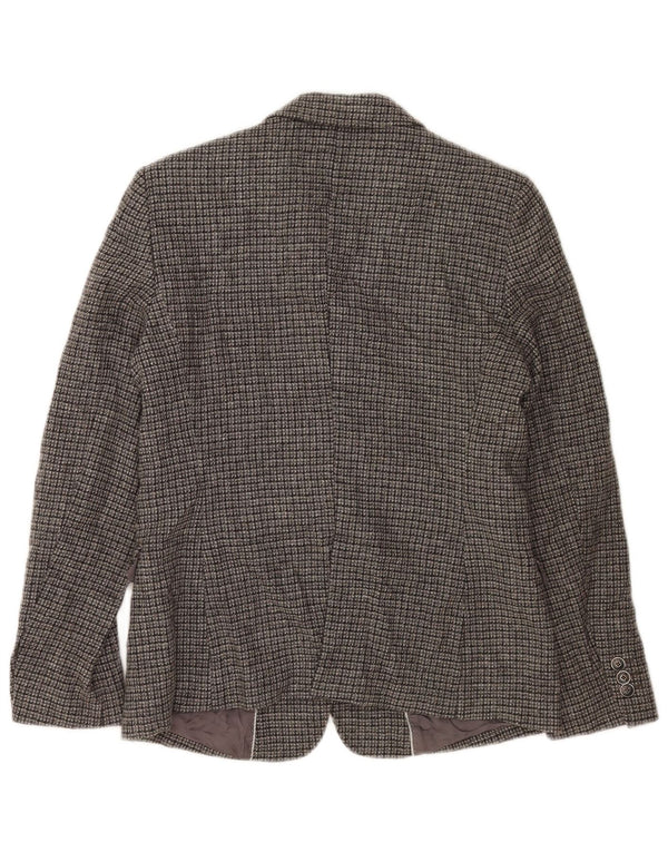 Massimo Dutti Womens 2 Button Blazer Jacket EU 42 Large Grey Check Viscose