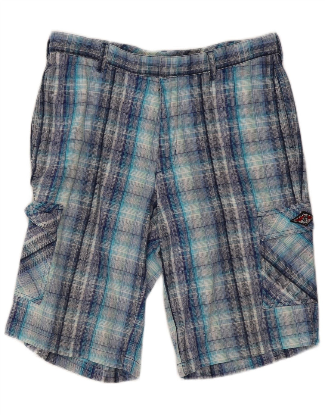 Shorts cargo masculino Bear W32 algodão xadrez azul médio