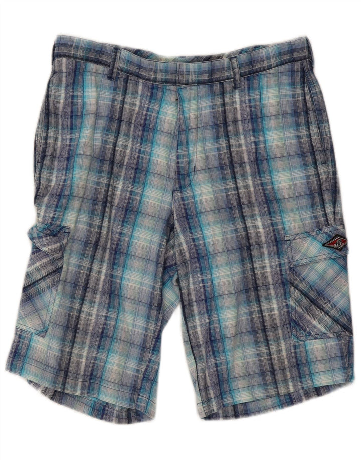 Shorts cargo masculino Bear W32 algodão xadrez azul médio