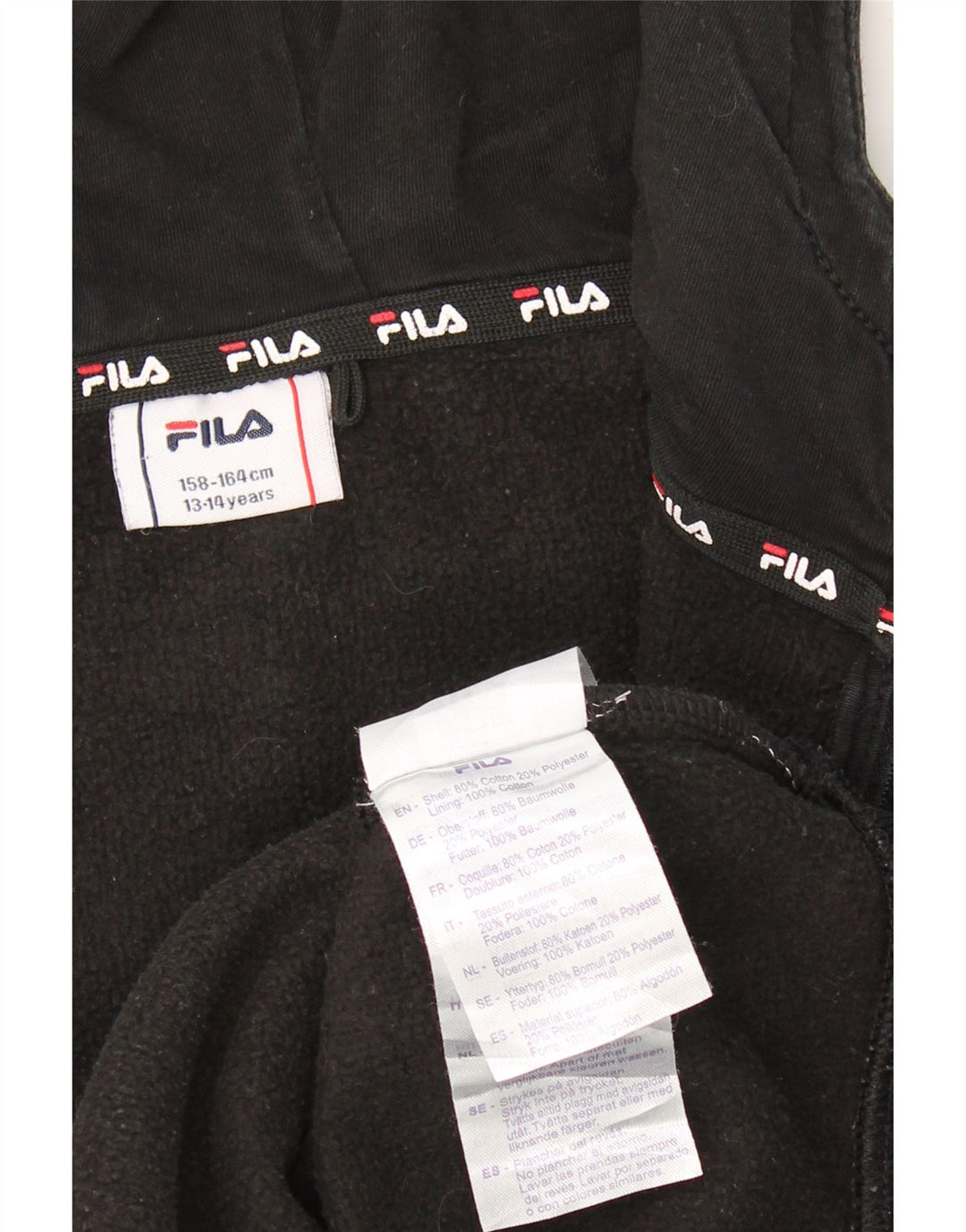 FILA Boys Graphic Zip Hoodie Sweater 13-14 Years Black Cotton Vintage Fila and Second-Hand Fila from Messina Hembry 
