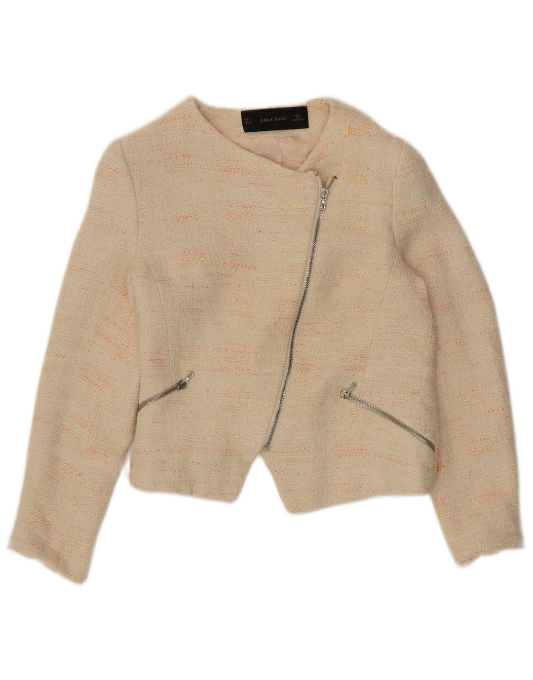 Jaqueta blazer feminina Zara UK 12 algodão manchado bege médio