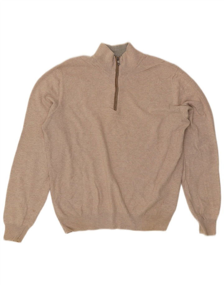 Suéter masculino Massimo Dutti com zíper e gola alta de algodão bege médio