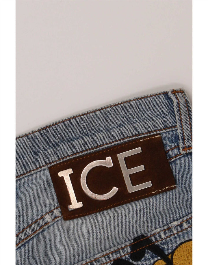 Jeans feminino Iceberg Plutão desgastado slim W32 L32 azul algodão desenho animado
