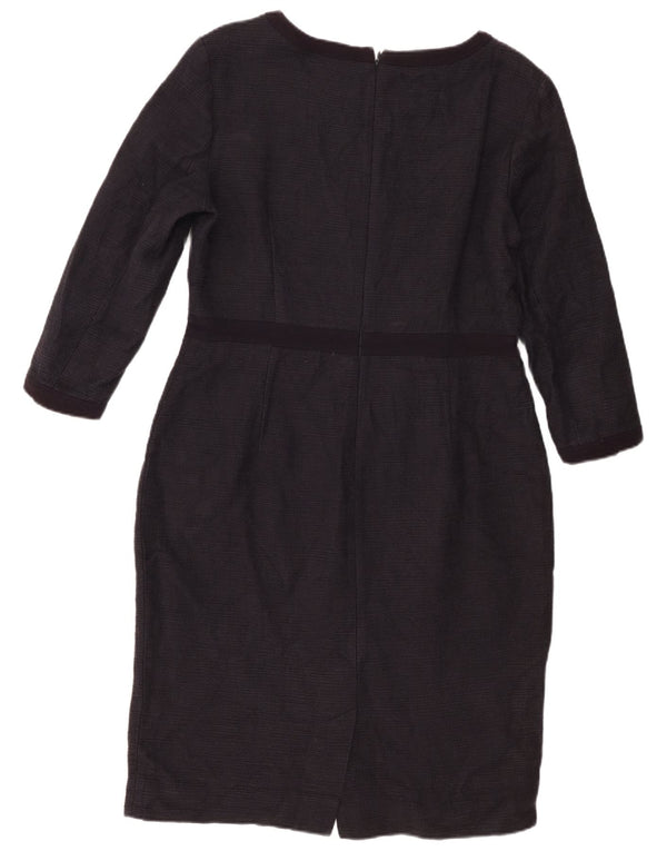 Vestido feminino Jaeger manga 3/4 com bainha UK 16 grande algodão azul marinho