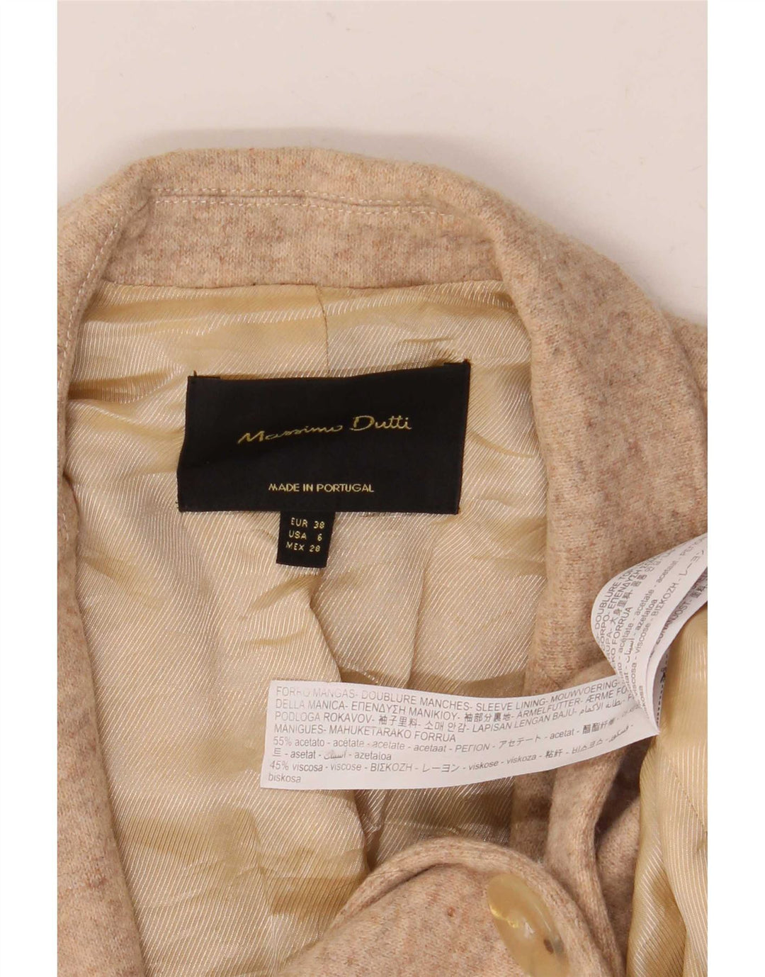 Jaqueta blazer feminina Massimo Dutti tricotada com 1 botão UE 38 pequena bege manchada