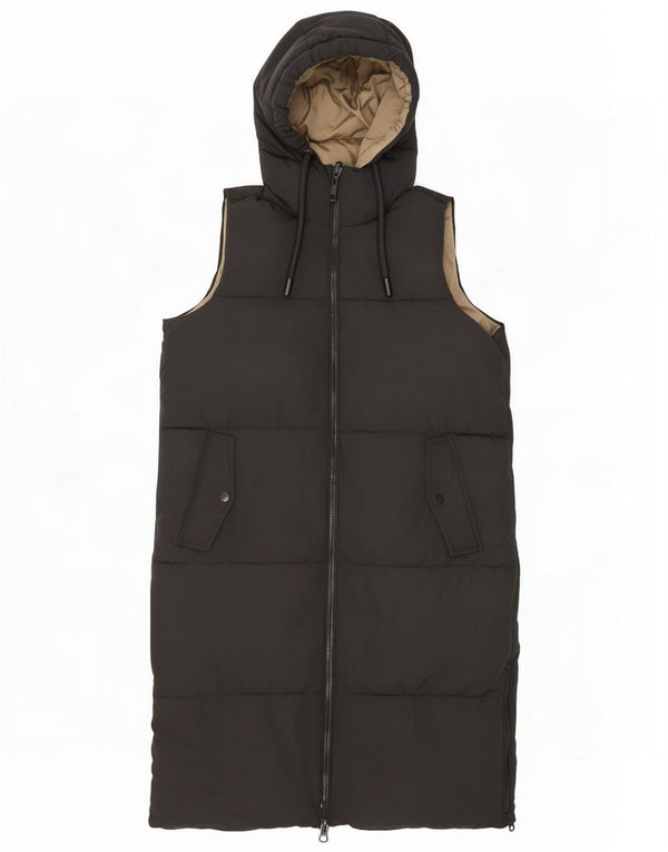 Zara Womens Longline Hooded Reversible Acolchoado Gilet UK 6 XS Black