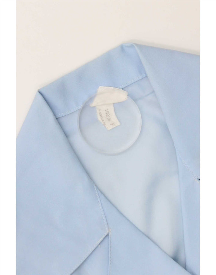 Blusa feminina vintage de manga curta UK 14 poliéster azul médio