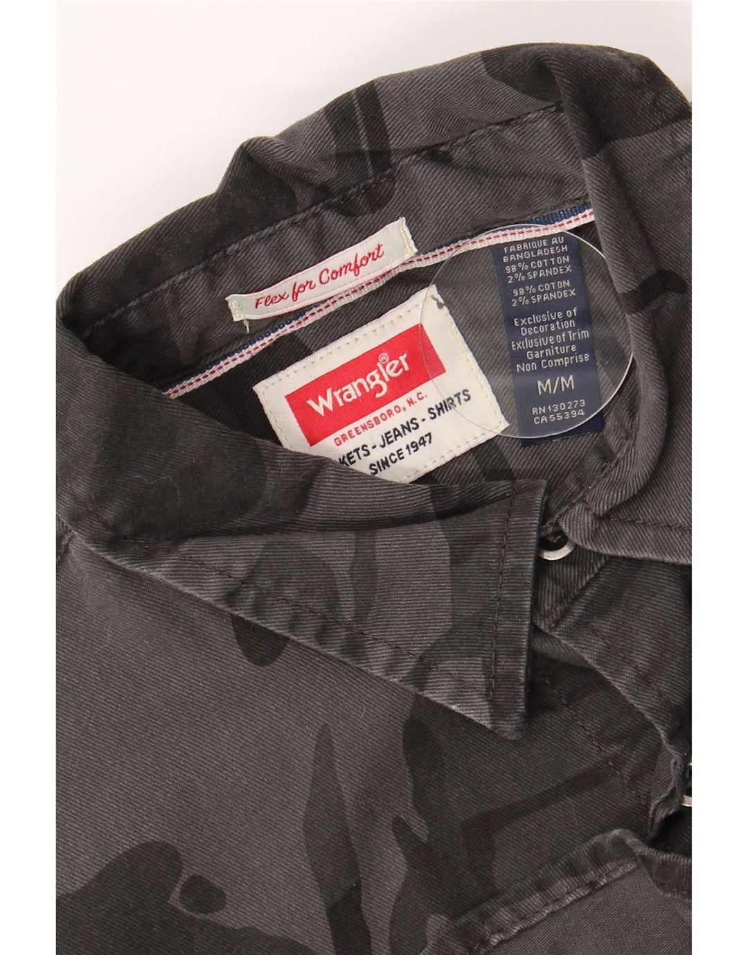 Camisa masculina Wrangler de algodão camuflado cinza médio