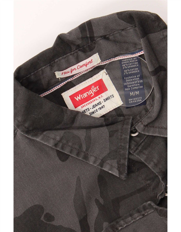 Camisa masculina Wrangler de algodão camuflado cinza médio