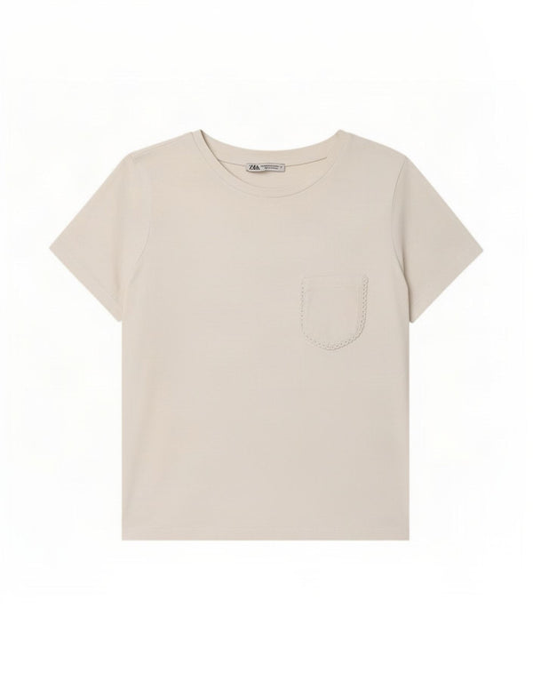 Camiseta feminina Zara UK 12 algodão branco médio
