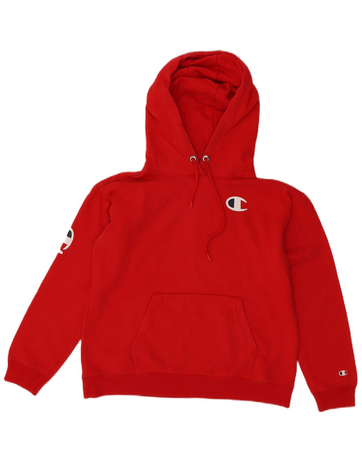 CHAMPION Suéter masculino com capuz gráfico pequeno algodão vermelho