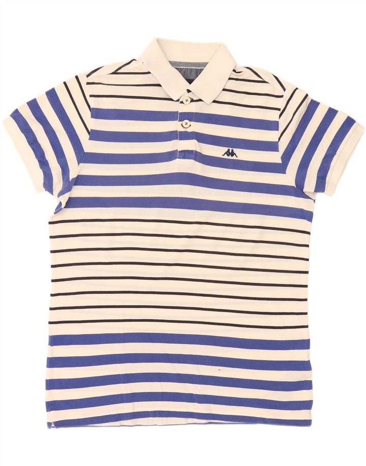 KAPPA Mens Polo Shirt Large Off White Striped Cotton Vintage Kappa and Second-Hand Kappa from Messina Hembry 