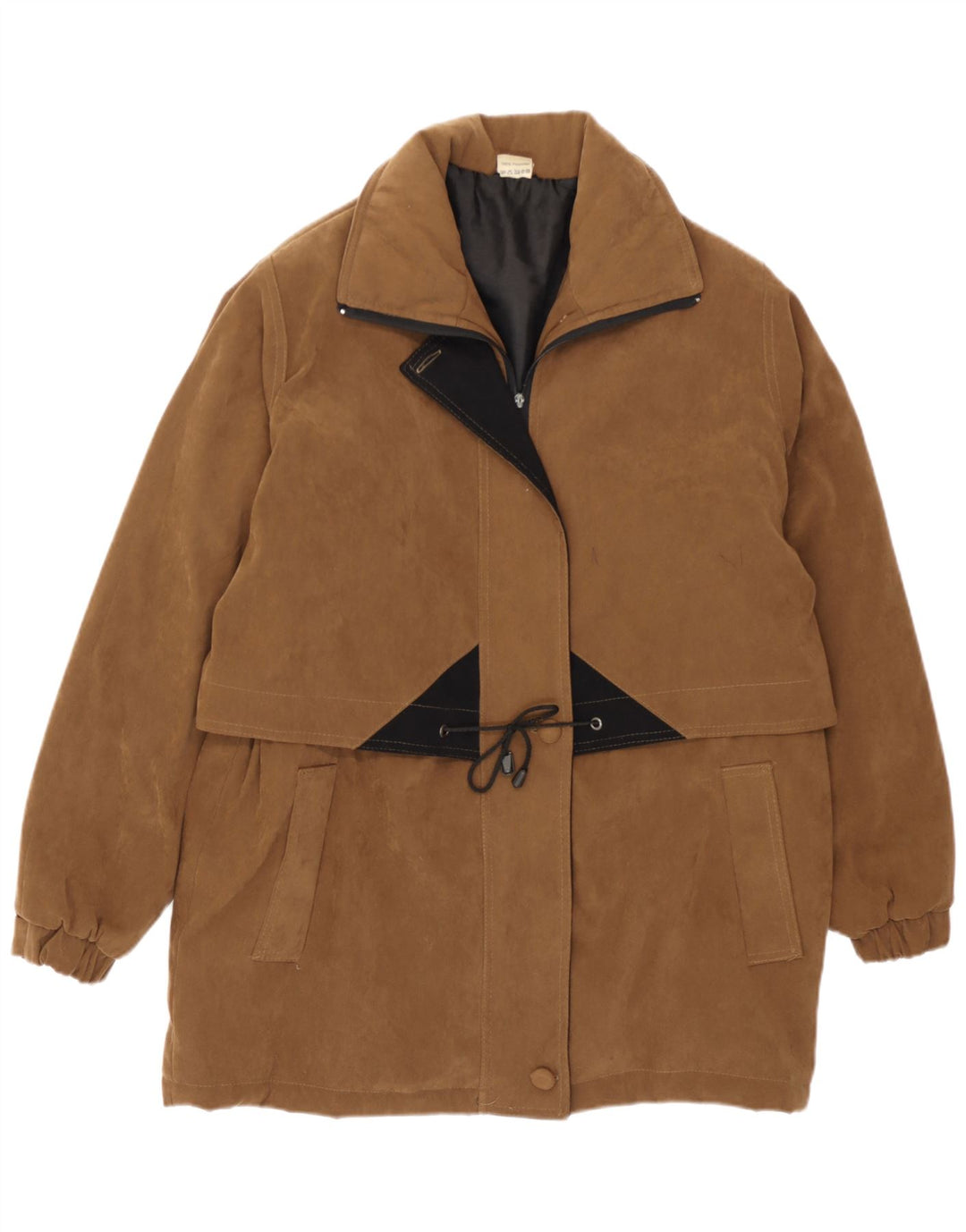 Sobretudo oversized feminino vintage UK 14 poliamida colorblock marrom médio