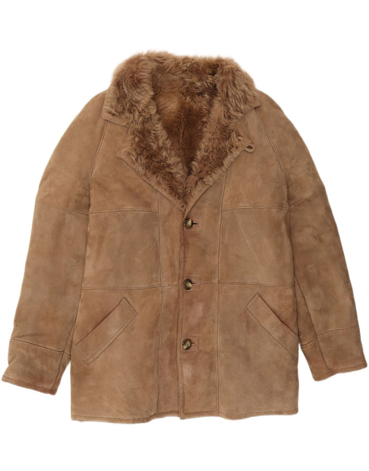 Jaqueta masculina vintage de shearling IT 52 XL marrom shearling