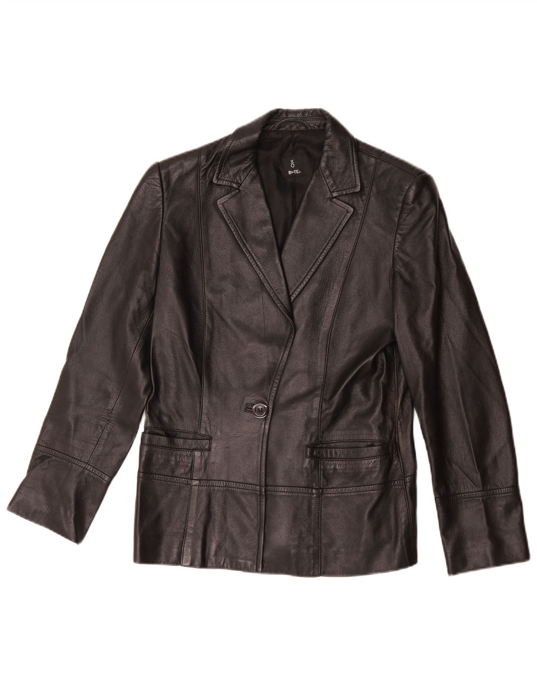 Jaqueta blazer feminina vintage de couro com 1 botão Reino Unido 14 couro preto médio