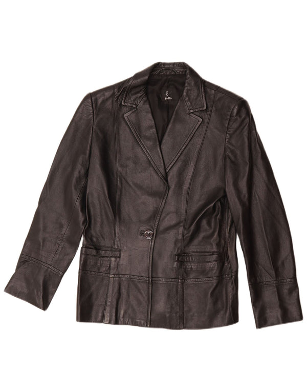 Jaqueta blazer feminina vintage de couro com 1 botão Reino Unido 14 couro preto médio