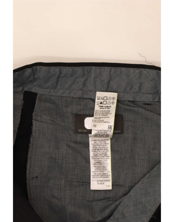 Calça masculina de terno reto Marks & Spencer W32 L31 poliéster preto