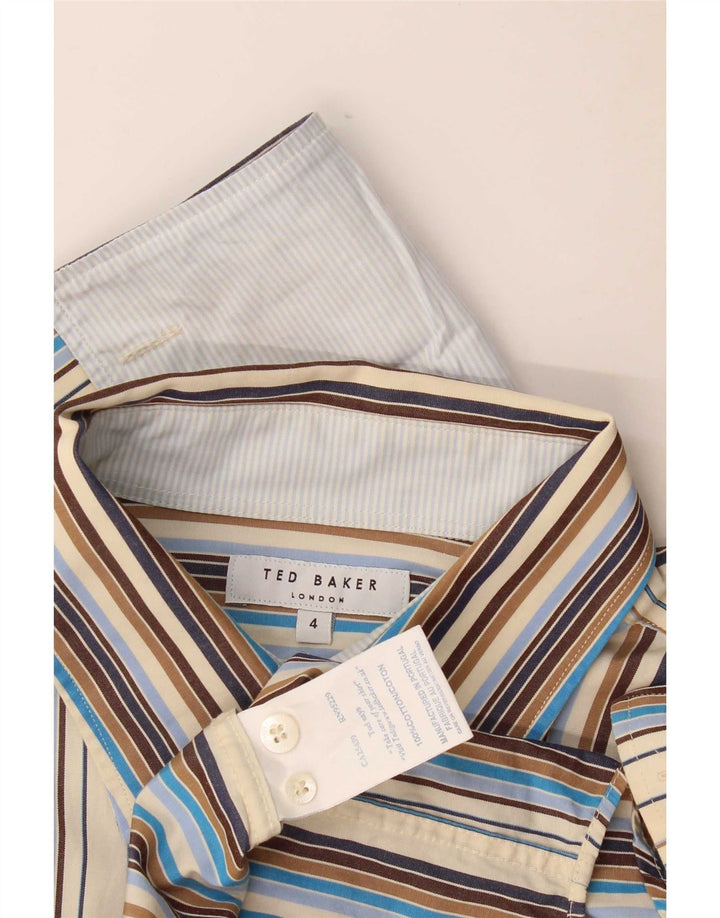 Camisa formal masculina Ted Baker tamanho 4 grande algodão listrado multicolorido