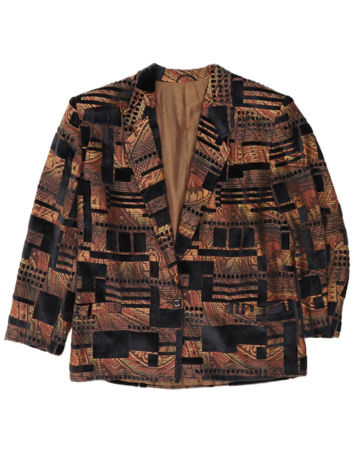 Jaqueta blazer feminina vintage com 1 botão Reino Unido 16 grande geométrica multicolorida