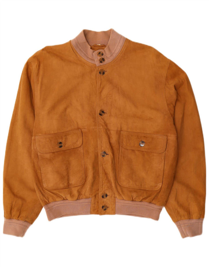 Jaqueta bomber masculina vintage de camurça IT 50 couro marrom grande
