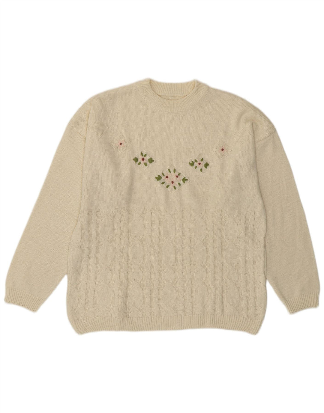 Suéter feminino vintage com gola redonda Reino Unido 14 lã branca média