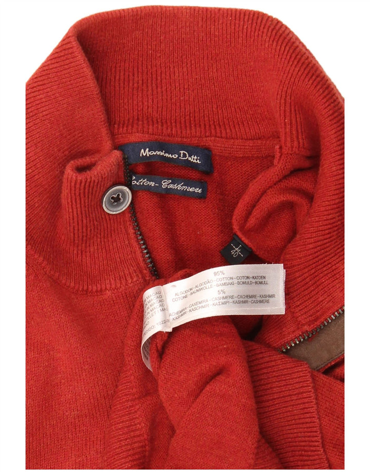 Suéter masculino MASSIMO DUTTI com zíper e gola grande de algodão vermelho