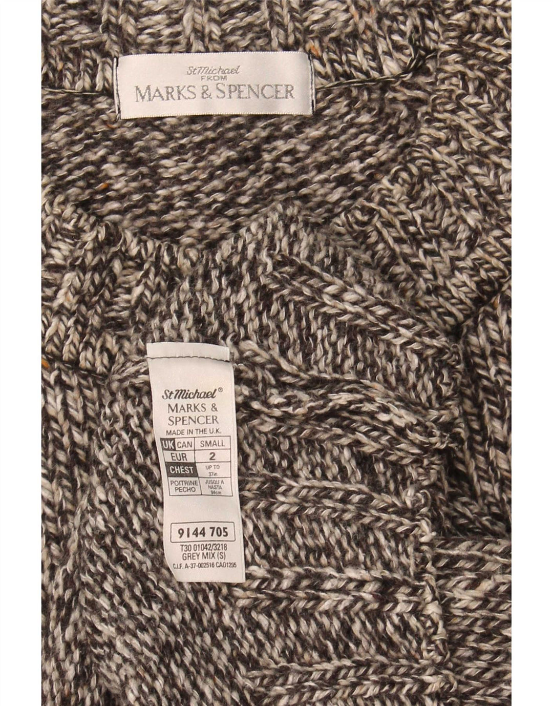Suéter masculino Marks & Spencer com gola redonda, lã manchada cinza pequena
