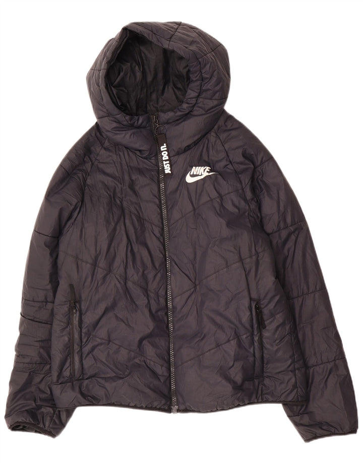 Jaqueta acolchoada com capuz feminina Nike UK 14 poliéster preto médio