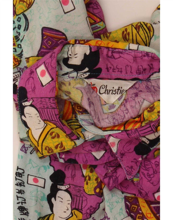 Camisa feminina estampada de manga curta Christian UK 14 grande multicolorida