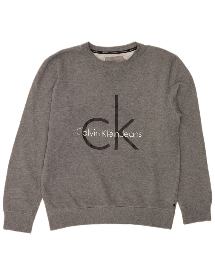 Calvin Klein Jeans Masculino moletom gráfico jumper médio cinza manchado