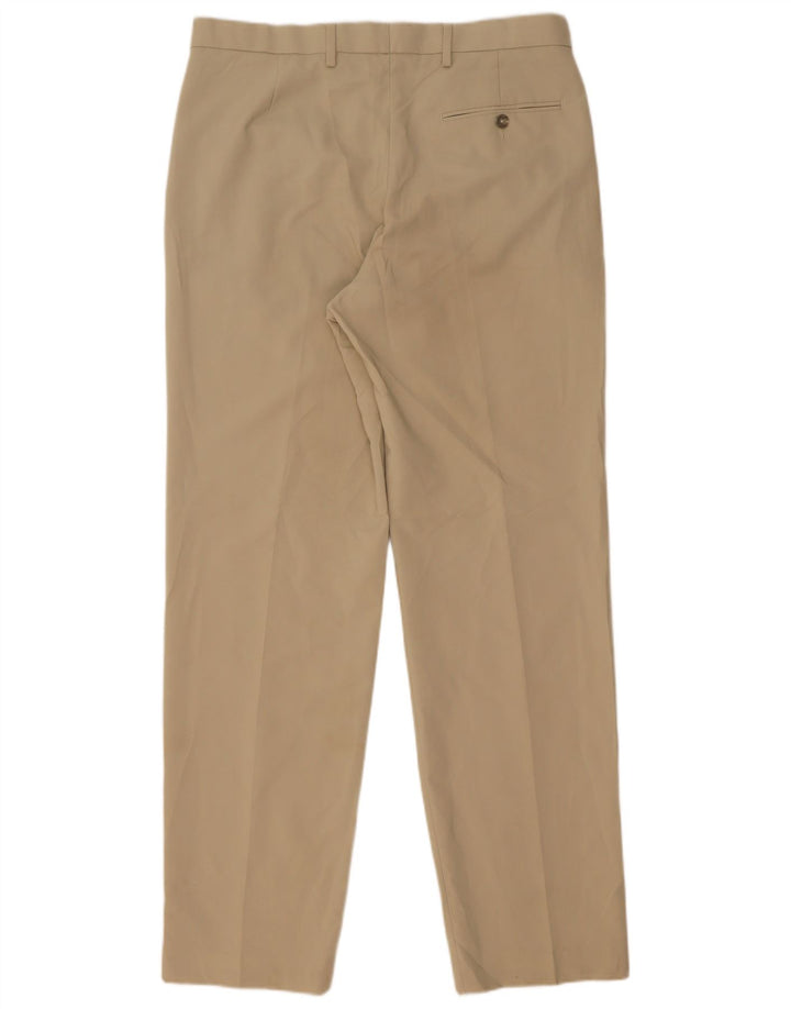 Calça masculina de terno regular Marks & Spencer W34 L33 poliéster bege