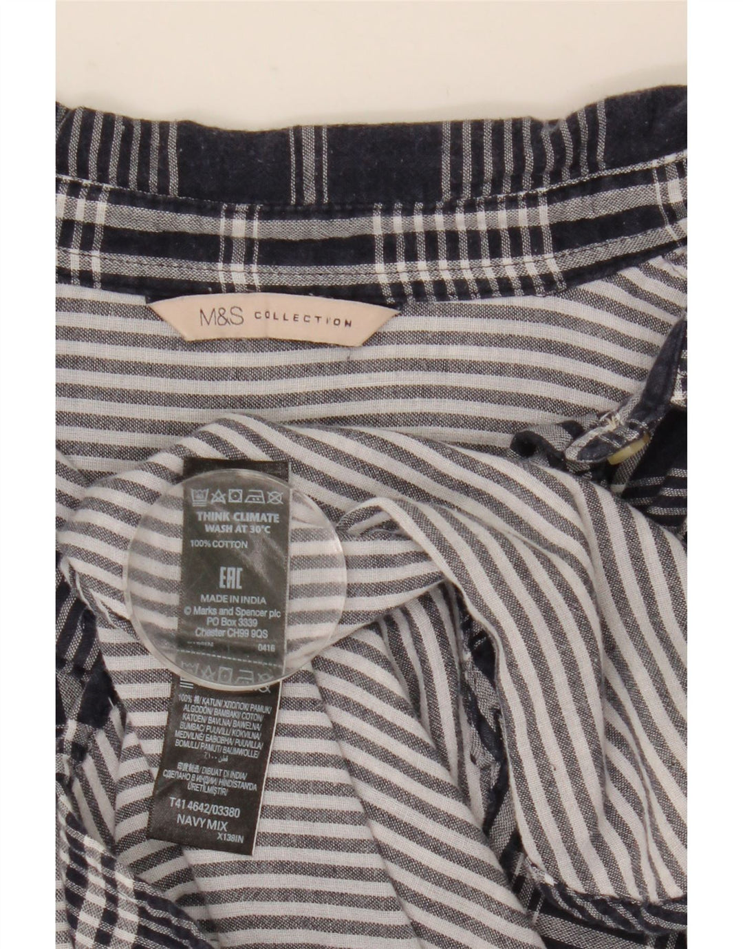 Camisa feminina Marks & Spencer grande tamanho Reino Unido 8 pequena xadrez azul marinho algodão