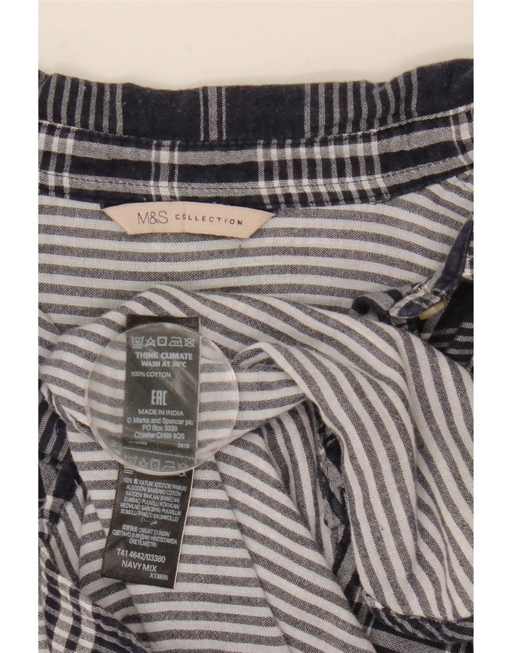 Camisa feminina Marks & Spencer grande tamanho Reino Unido 8 pequena xadrez azul marinho algodão
