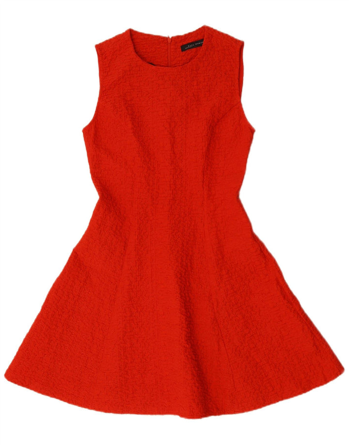 Vestido feminino Zara sem mangas evasê UK 8 pequeno poliéster vermelho